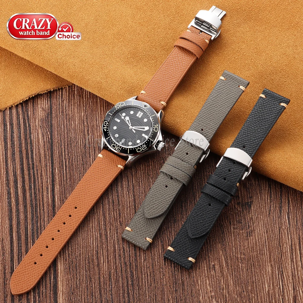 Vintage Waterproof Leather Watch Band with Butterfly Buckle - Universal Strap