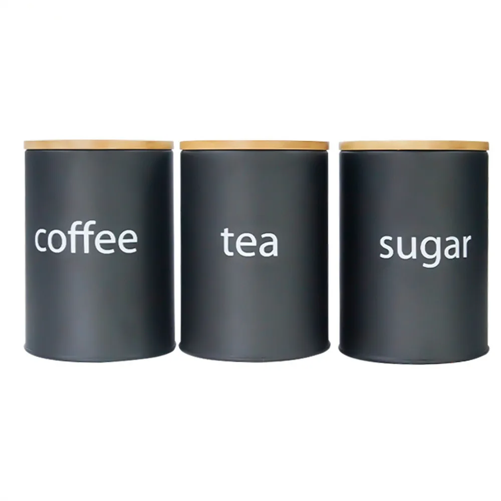 

3pcs Sugar Tea Coffee Jar Metal Kitchen Storage Canister Round Square Candy Biscuit Loose Tea Leaf Containers Box With Covers