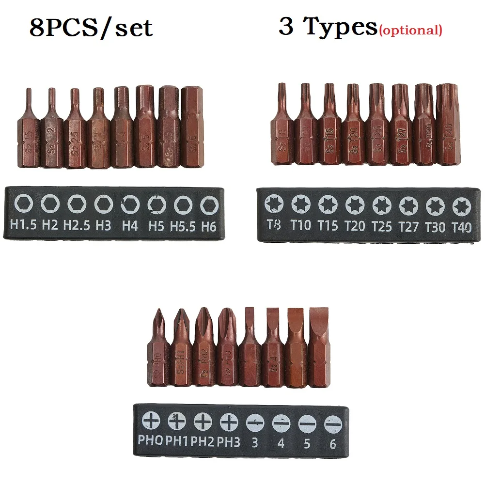 

8pcs Alloy Steel PH/Torx Star Screwdriver Bits 25mm Hex Shank Security Magnetic Driver Bit Hand Tools 3Types