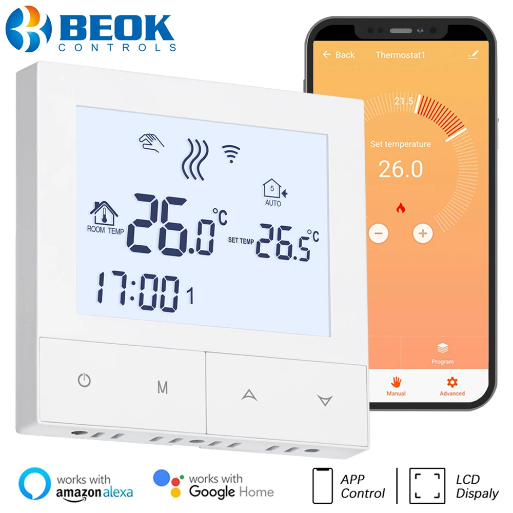 

Термостат Beok умный для теплого пола, Wi-Fi, 220 В