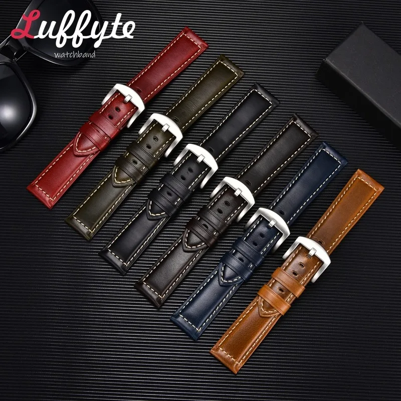 Premium Genuine Leather Vintage Watchband - Oil Waxed Blue, Brown, Black Straps