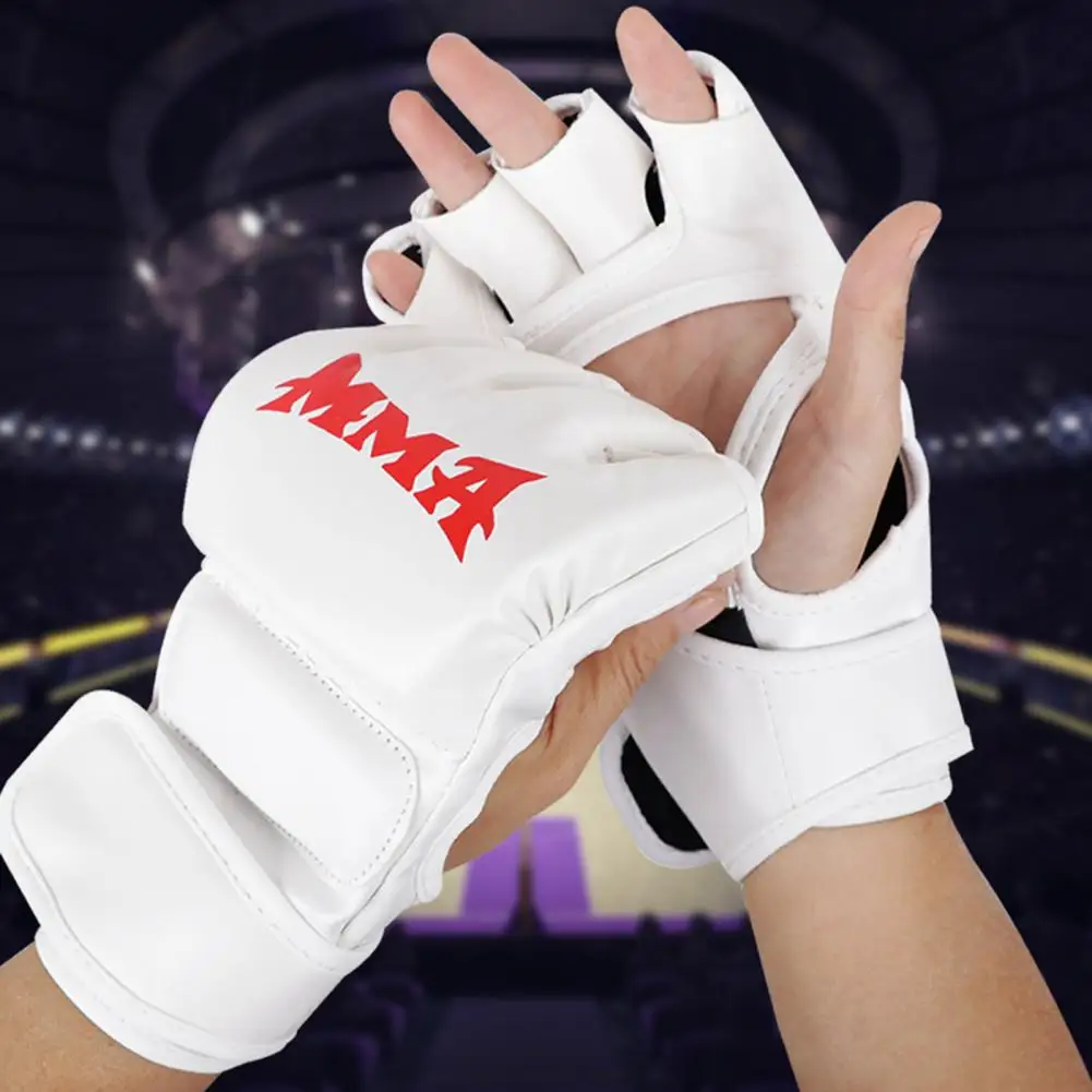 

Wear-resistant Boxing Gloves Adjustable Half-finger Kickboxing Gloves with Wear Resistant Faux Leather Thick Padded for Boxing