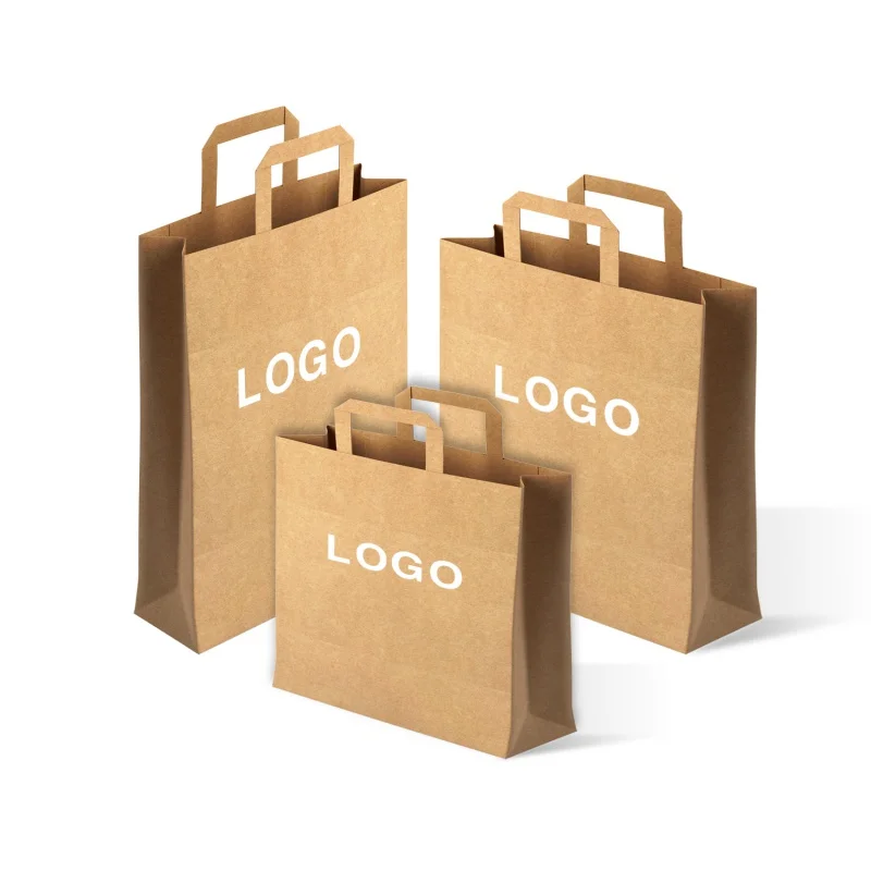 Custom Custom Shopping Gift Handling Craft Printed Food Takeaway Packaging Small  Paper Bags Logo Black White Brown Kraft Paper - AliExpress