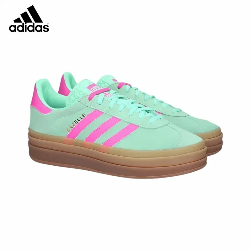 Sports Board Shoes Adidas Originals Gazelle Bold Women Skateboarding Thick Sole Casual Non-slip Wear Low Green Powder Brown H06125