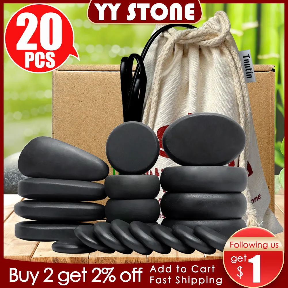Tontin 20 Pz/Set Hot Stone Massage Set Riscaldatore Box Alleviare Lo Stress Mal Di Schiena Assistenza Sanitaria Lava Basalto Round Massage Tool Stones