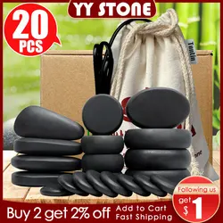 Tontin 20pcs/set Hot Stone Massage Set Heater Box Relieve Stress Back Pain Health Care Lava Basalt round massage tool Stones