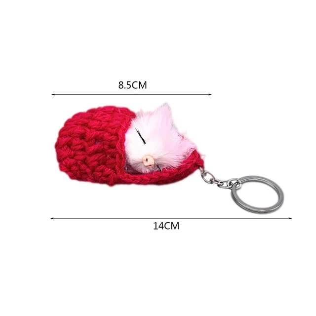 Kawaii Sleeping Cat Keychains Toy Plush Keychain for Women Girls Handmade Faux Rabbit Fur Kitten Key Chains Fluffy Car Key Rings 6