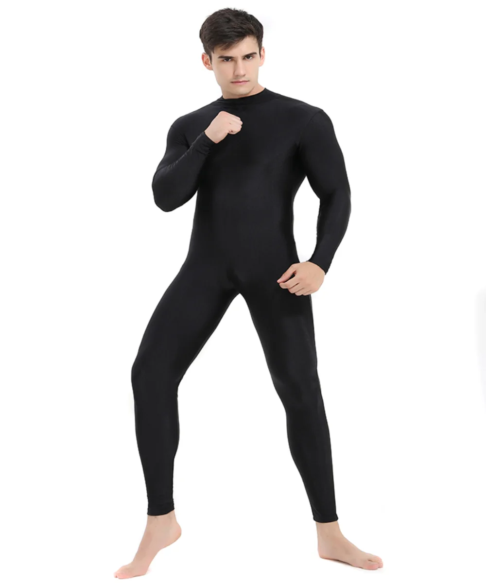 Dance Bodysuit Speerise Mens Black Turtleneck Spandex Long Sleeve Unitard Unisex Full Length Ballet Bodysuit Footless Dancewear Costum