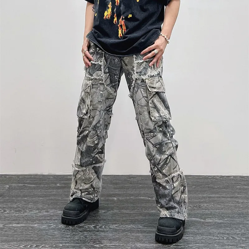 

2023 Overalls Camouflage Y2K Fashion Baggy Flare Jeans Cargo Pants Men Clothing Straight Women Wide Leg Long Trousers Pantalones