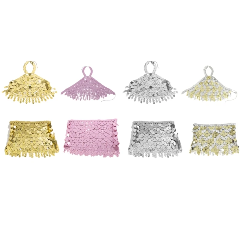 

Юбка с кистями и блестками в форме сердца, укороченный топ, праздничный наряд, ювелирная цепочка для тела для женщин, Прямая