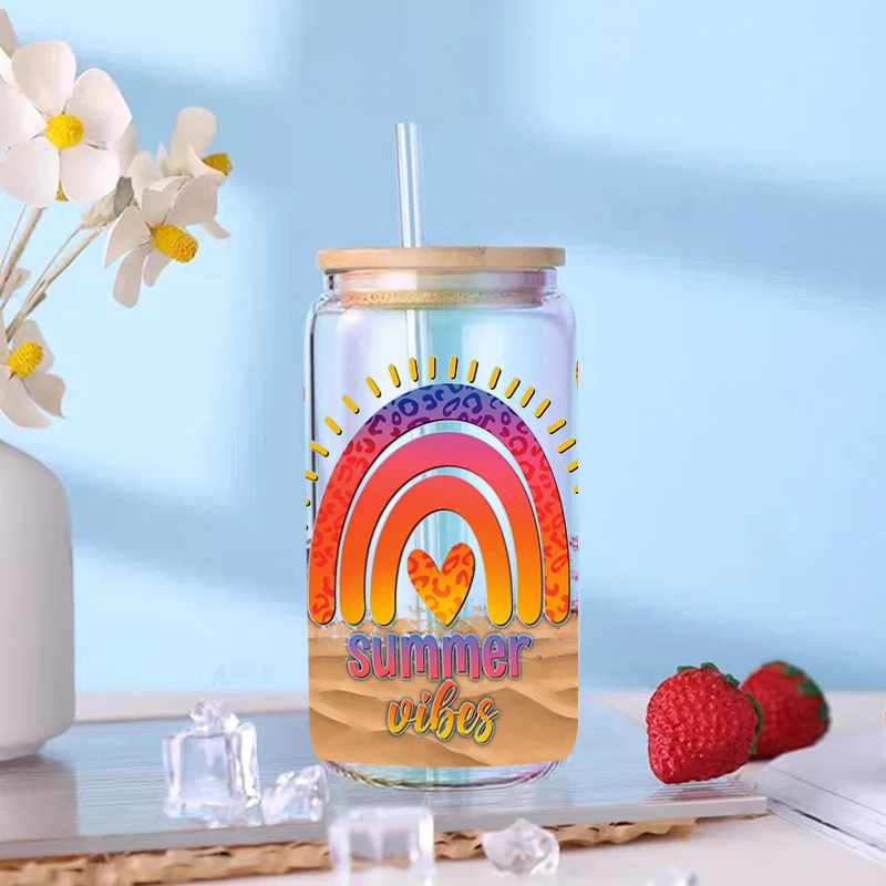 UV DTF Transfer Sticker for 16oz Libbey Glasses Bottles Cup Can DIY Waterproof Decals D6993