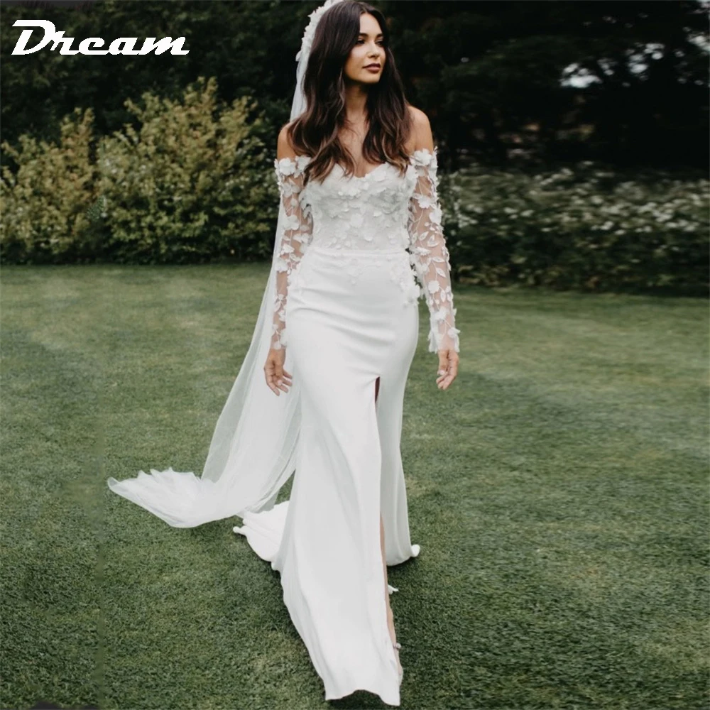 Strapless Wedding Dresses for Women Side Slit Bridal Gowns with Lace Off Shoulder Vestidos De Novia Lace Soft Tulle