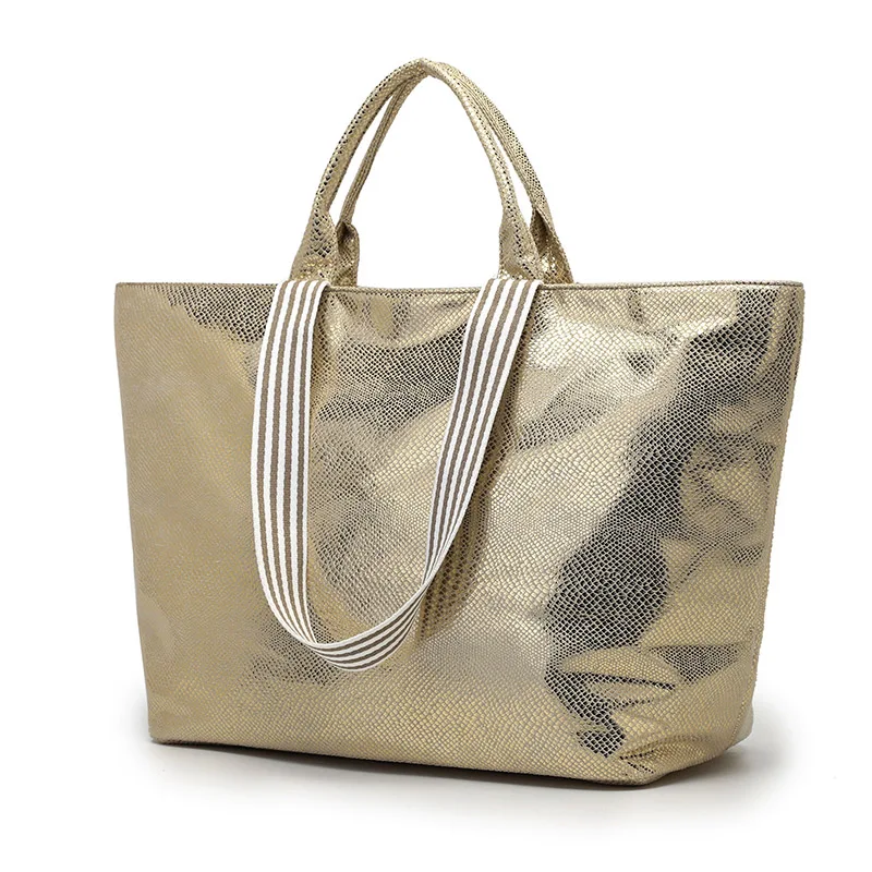 Large Capacity Gold Canvas Shopping Tote Bags Luxury Women