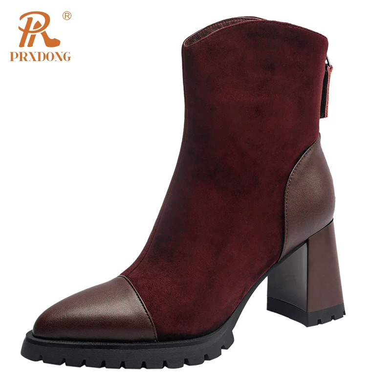 

PRXDONG Brand Women's Shoes 2023 New Fashion Autumn Winter Warm Ankle Boots Chunky High Heels Platform Black Dress Party Lady 40