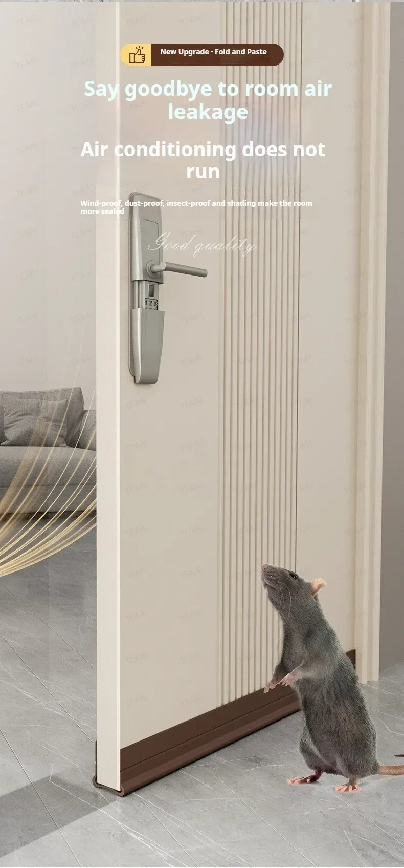 93cm Self-adhesive Door Bottom Sealing Strip PVC Flexible Door Gap Wind and Dust Proof Weather Strip with Soundproofing Felt