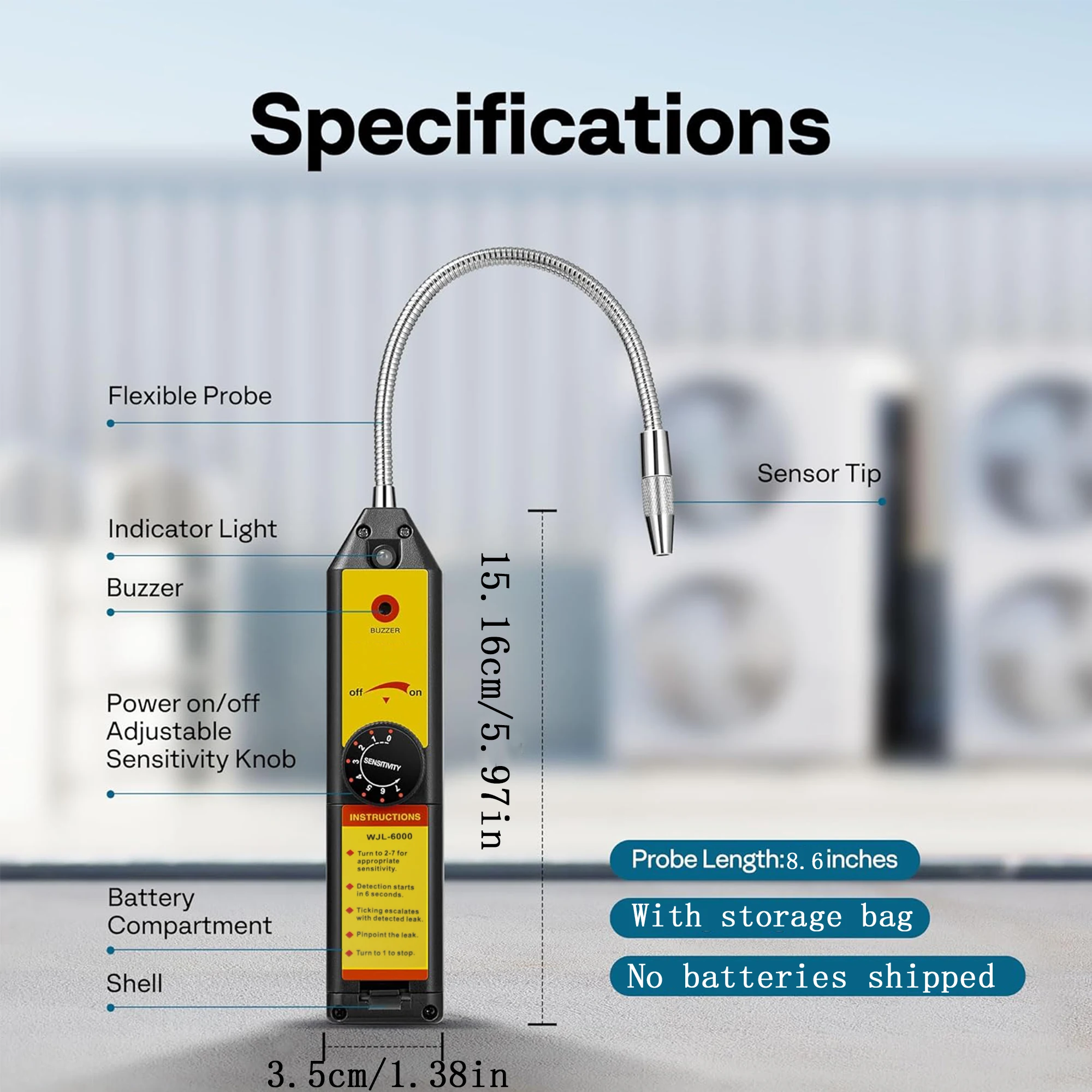 Gas Leak Detector Gas Detector WJL-6000 Refrigerant Leak Detector ACFreon Leak Sniffer for R134a R410a R1234yf CFCs HCFCs HFCs HFOs