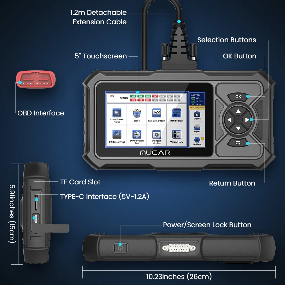 MUCAR CDE900 Pro OBD2 Diagnostic Tool Full System Diagnose 28 Reset/Maintenance Bi-directional ECU Coding obd 2 Scanner 32GB