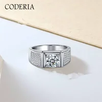 Real Solid 925 Sterling Silver Men's Ring Plated 18K White Gold D color VVS1 Diamond 1-2 Carat Moissanite Rings Luxury Jewelry 1