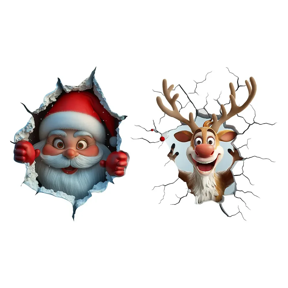 3D Reindeer Break-Through Wall Decal Vinyl Christmas Wall Stickers Removable Holiday Decor for Home and Living Spaces christmas stickers