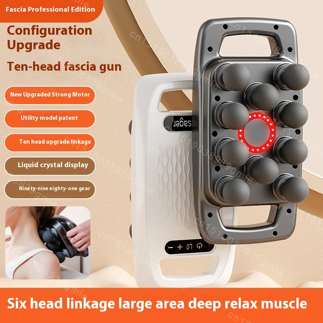 10-Head Fascia Gun High-Frequency Red Light Vibration Body Massage Gun Back and Waist Massager Body Neck Shoulder Massager ﻿