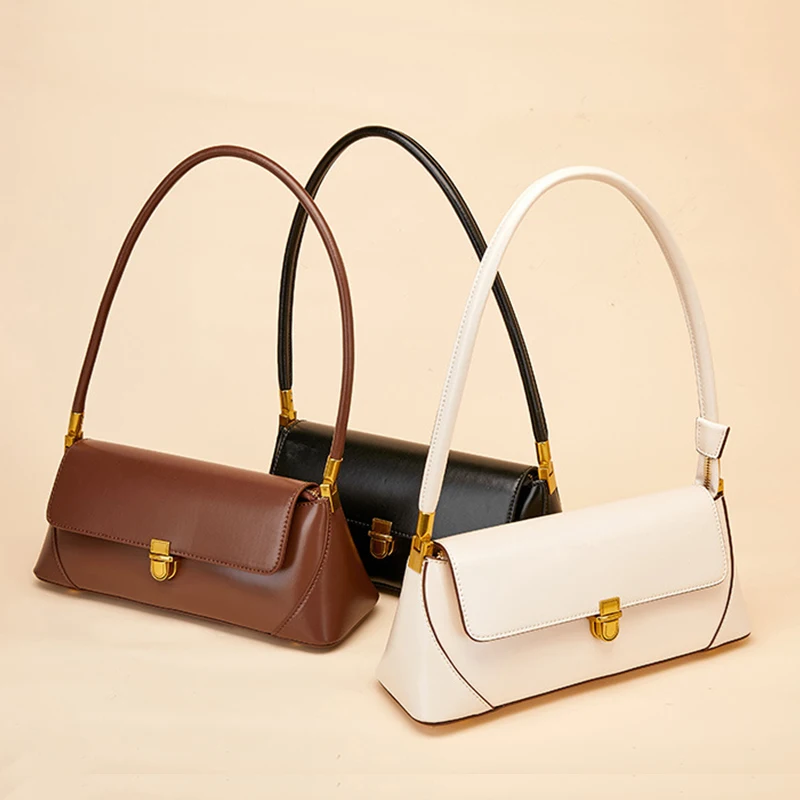 Shoulder Bag Leather Handbag Women's Baguette Bag Genuine Leather Shoulder Bag Cowhide Women Handbags
