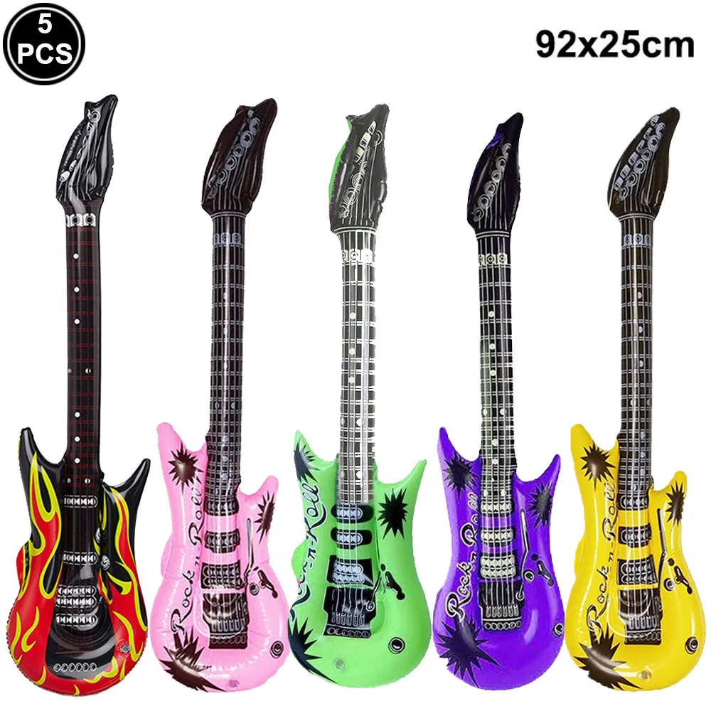 

5pcs Party Props PVC Inflatable Guitar Balloons Rock Star Toy 80s 90s Party Retro Hip Hop Themed Kids Birthday Party Decorations
