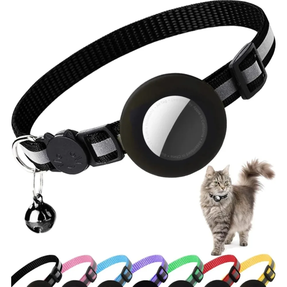 Cute Cat Collar Airtag Breakaway Reflective Kitten Collar with Bell for Apple Air Tag Holder Bell Nylon Silicone Collar for Cats Cute Cat Collar Airtag Breakaway Reflective Kitten Collar with Bell for Apple Air Tag Holder Bell Nylon Silicone Collar for Cats