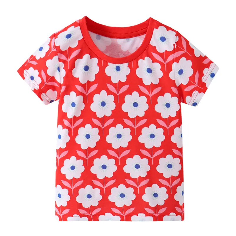 

Jumping Meters 2-7T New Arrival Summer Toddler Clothes Floral Hot Selling Kids Tops Print Children's Tshirts