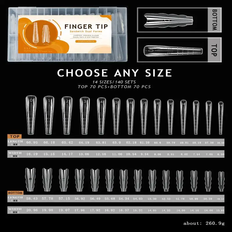 140개 듀얼 폼 연장 네일 퍼펙트 쉐이프 빌더 젤 샌드위치 시스템 네일 아트 매니큐어 키트 재사용 가능 살롱용 투명