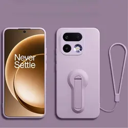 Liquid Silicone Lanyard Holder Cover - Soft TPU Shockproof Phone Case with Stand Bracket for Realme 16 Pro+ (Purple)