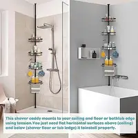 Stainless Steel Corner Shower Caddy Tension Pole Organizer Bathroom Shelf Stand Bathtub Storage Rack Non-Slip Design Rustproof 2