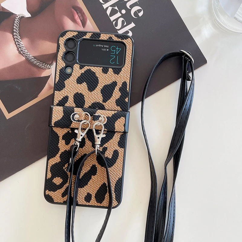 Leopard Print Crossbody Necklace Lanyard with Hard Case and Shoulder Strap