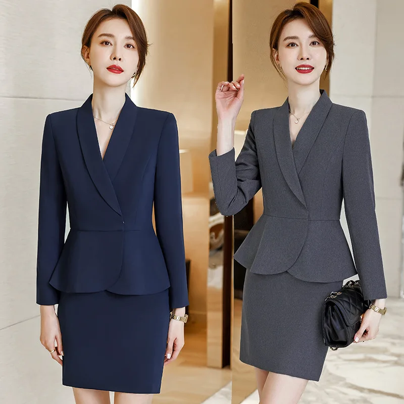 

Fall Winter Fashion Korean Style Gray Suit Work Clothes High-End Goddess Temperament Sales Department Hotel Front Desk Business