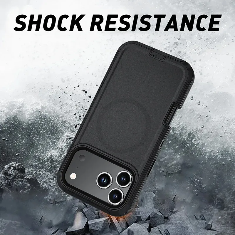 Shockproof Defender Armor Box with MagSafe Compatibility - Anti-Drop Hard Phone Case with Clip
