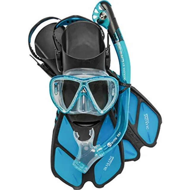 Adult Snorkel Set Mask Dry Snorkel Adjustable Fins - Light for Travel - Ocean Set: Designed in Italy
