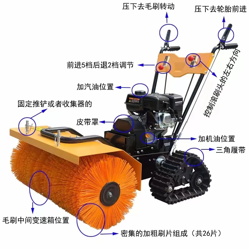 Small hand-pushed snowplow, road, community, property, pavement, snow removal equipment, snow removal, throwing machine