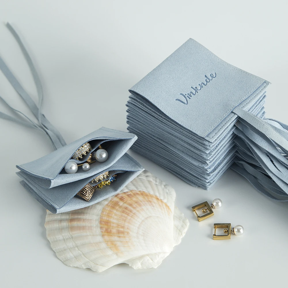 100Pcs/Lot Custom Logo Lovely Jewelry Pouch Luxury Microfiber Ring Earring Pendant Packaging Envelop Jewelry Bowknot Wedding Bag