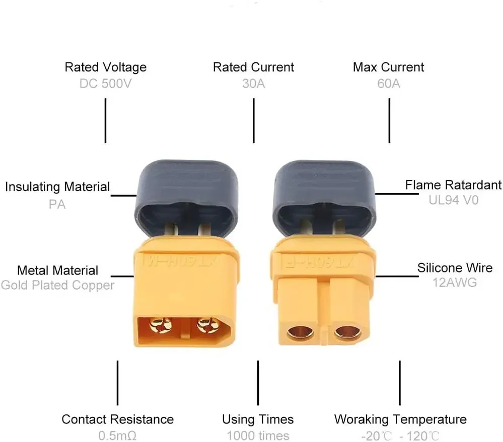 Connecteurs XT60H pour Batteries RC - Lot de 1 à 20 Paires