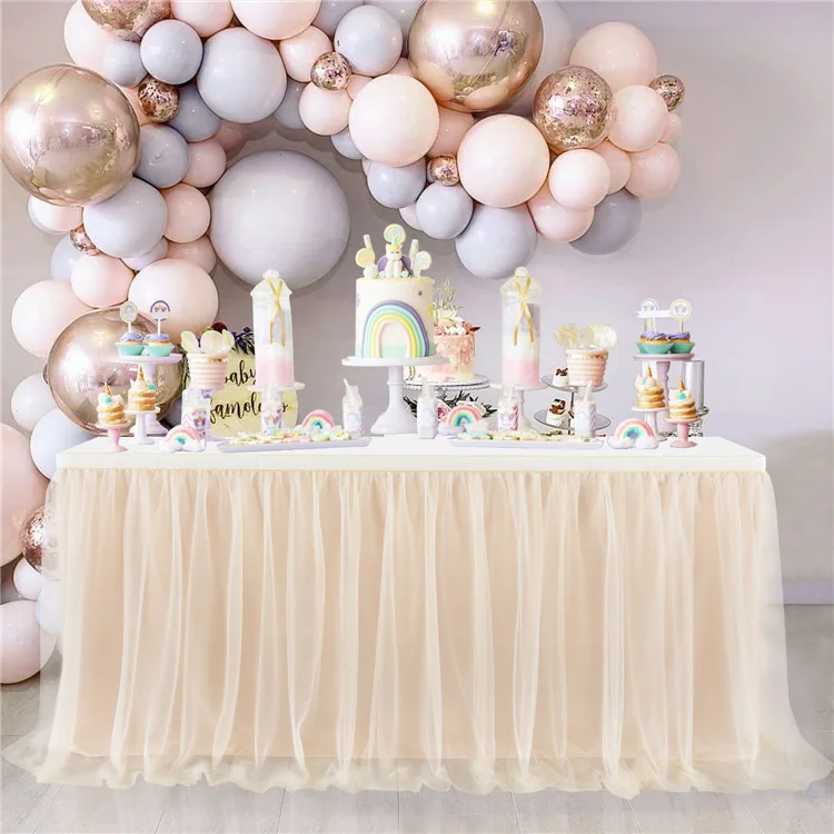 Description Picture 4 of itemSweet Table Skirt Decoration Birthday Cloth Wedding Home Accessories Party Tulle Covers White Pink Purple Tablecloth Rectangular