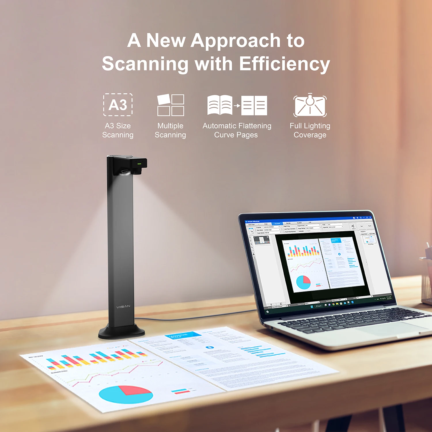DL24 A3 Book Scanner 24MP Document Camera Asymmetrical Lighting Tech OCR Auto-Flatten Deskew Text to Speech