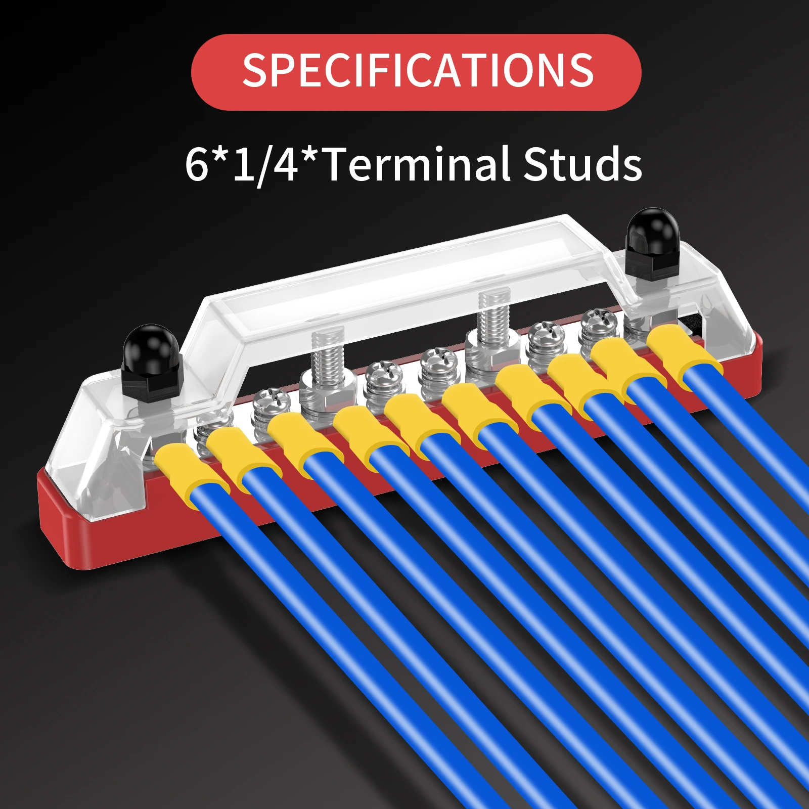 Bus Bar Power Distribution Block 4*1/4" Terminal Studs for 150A 48VDC Positive Ground Busbar for Automotive