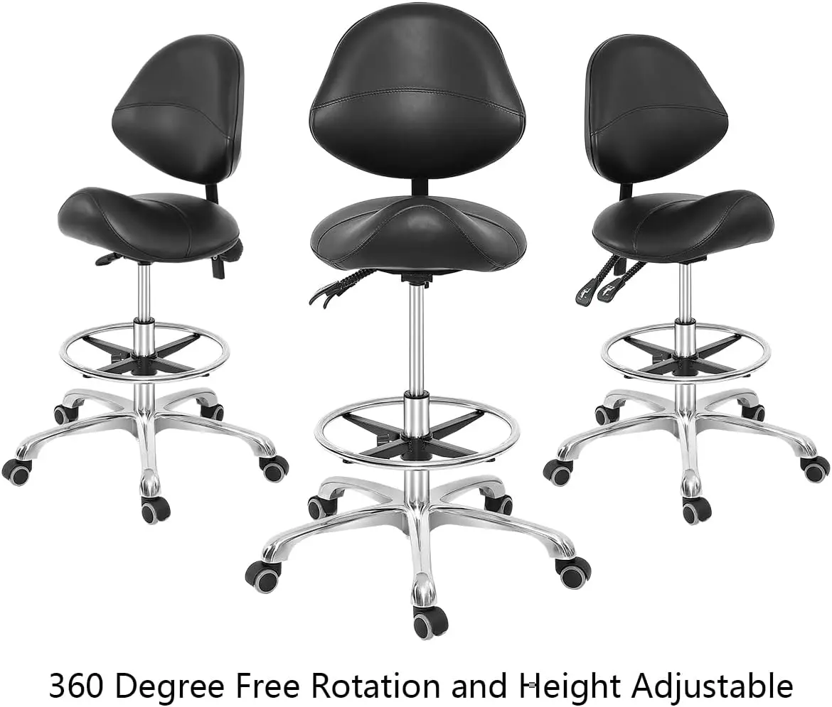 Back Support Hydraulic Ergonomic Saddle Seat Stool with Wheels for Clinic