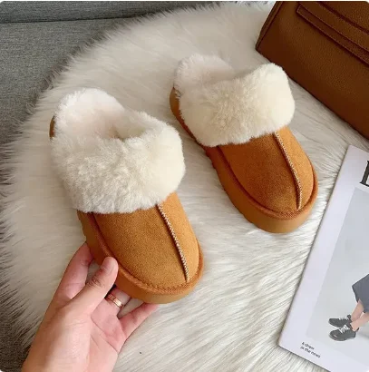 

XZ411U15-U16 Luxury Brand Designer Women's thick-soled sheepskin all-in-one snow boots anti-slip warm toe-cap cotton shoes