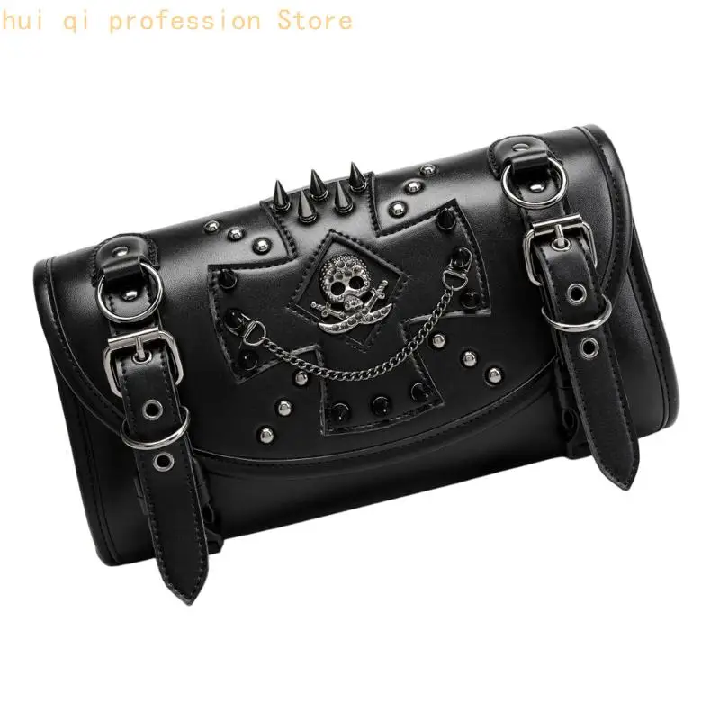 Borsa da manubrio per retrò con design borchiato PU impermeabile e facile installazione adatta per ciclisti H8WE - immagine 4
