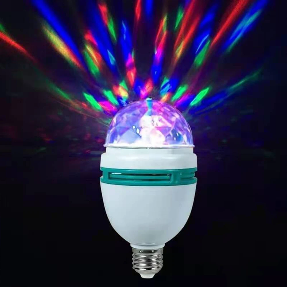 Полноцветная Светодиодная лампа E27, волшебный цветной проектор, Автоматическое вращение, сцсветильник, 100-240 В, широкое напряжение для вечерние, бара, KTV, дискотеки
