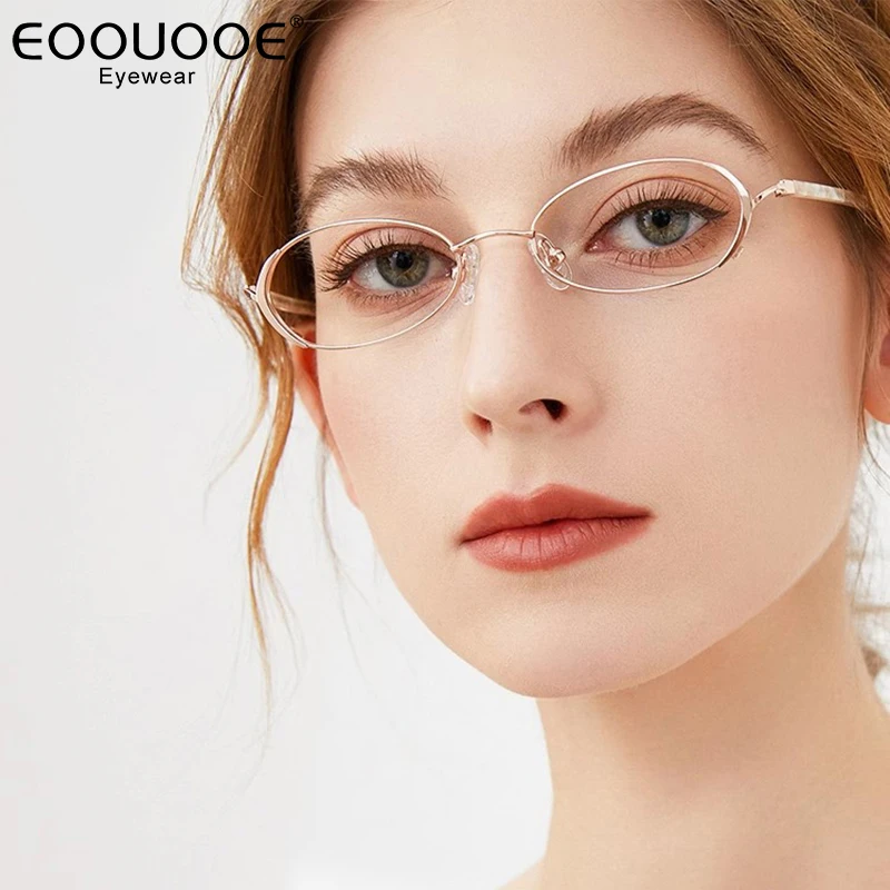 

47mm Women Glasses Frame Metal Oval Eyeglasses Prescription Myopia Reading Optics Anti Blue Light