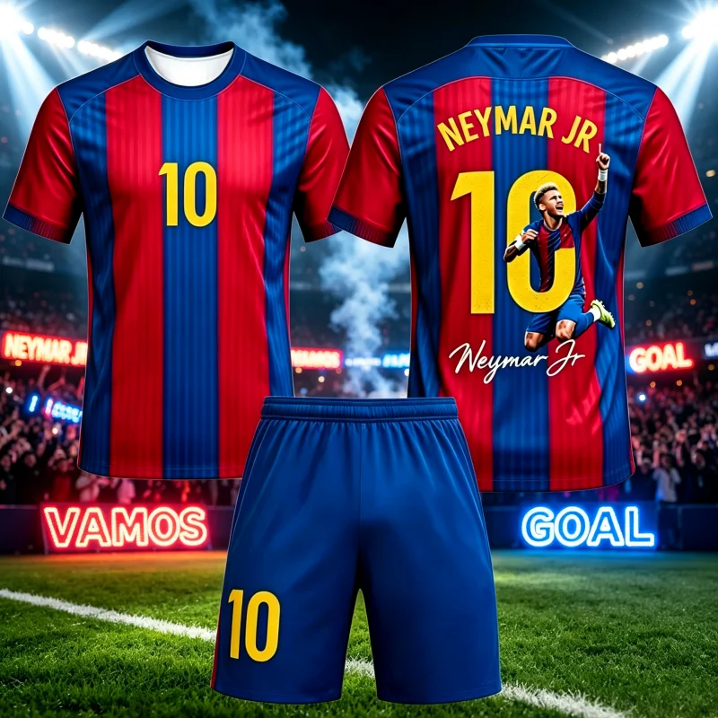 Sommer Neues Trendiges Neymar Fußball-Trainings-Set Kurzarm-T-Shirt und Shorts für Herren Damen Atmungsaktive Sportbekleidung Familie Kinder Tees