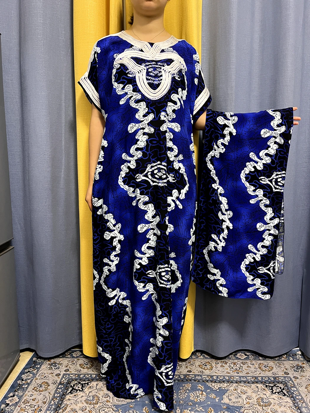 Muslim Abayas For Women 202 New Fashion Traditional Printed Cotton Appliques Dimond Loose Femme Robe African Dress With Turban