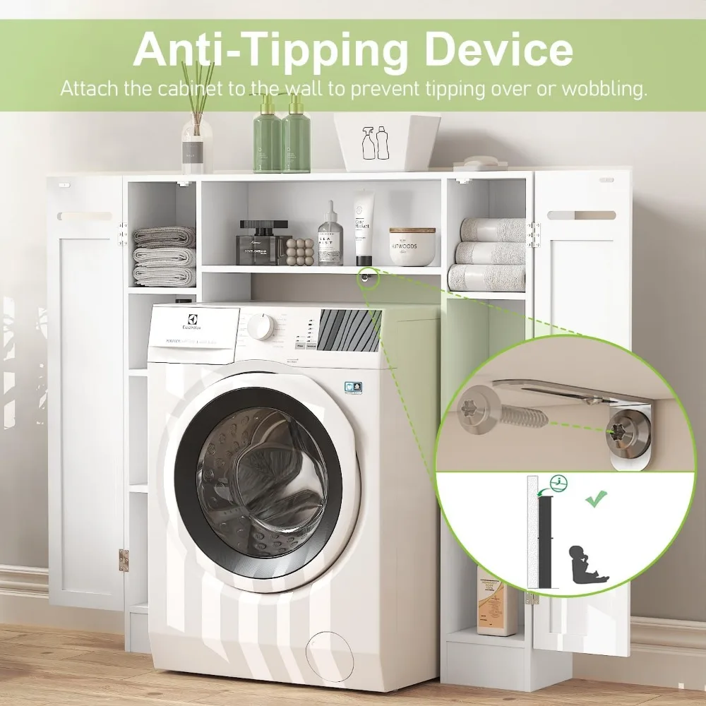 Short Over the Toilet Storage Cabinet – Freestanding Bathroom Space Saver with Adjustable Shelves, Toilet Paper Holder & Anti-Ti 6