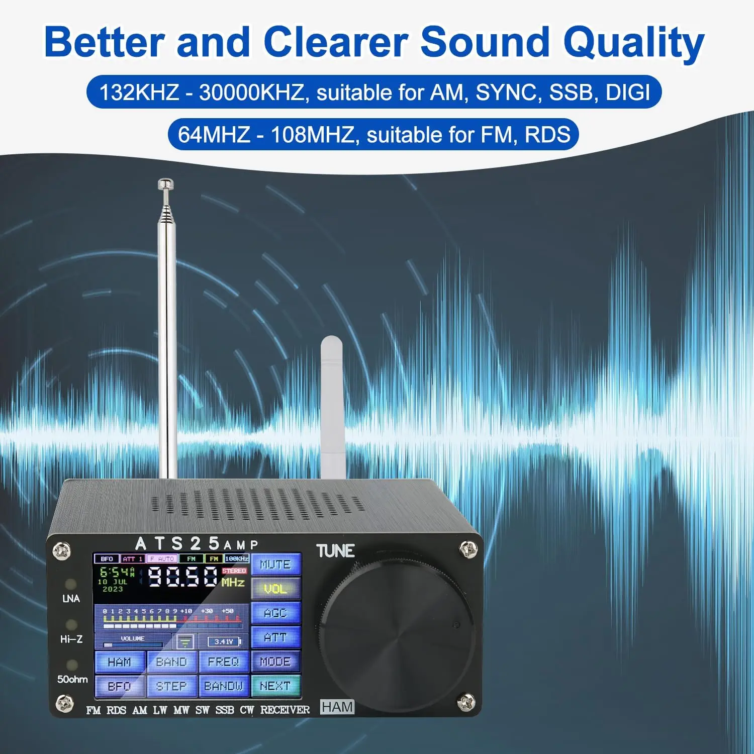 ポータブル全帯域無線受信機,si4732 ATS25-AMP,v4.17,fm,am,ssb,digi